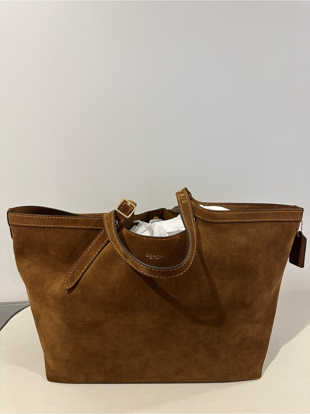COACH Gramercy Warm Brown Suede Tote Bag
